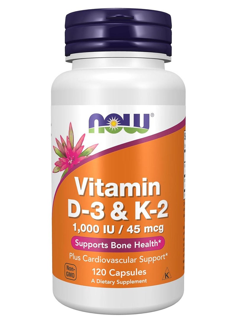 ناو فودز فيتامين D3 و K2، عدد 1000 وحدة دولية / 45 مجم، 120 كبسولة نباتية - Image 1