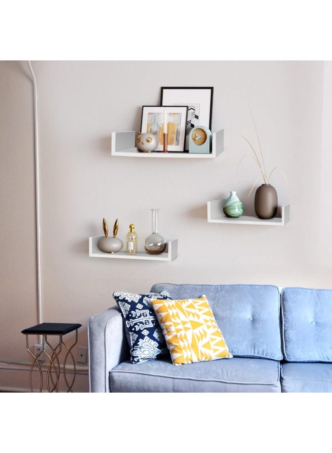 رفوف حائط عصرية مثبتة على الحائط – عبوة 3 رفوف – لون أبيض – تخزين وديكور للمنزل - Image 2
