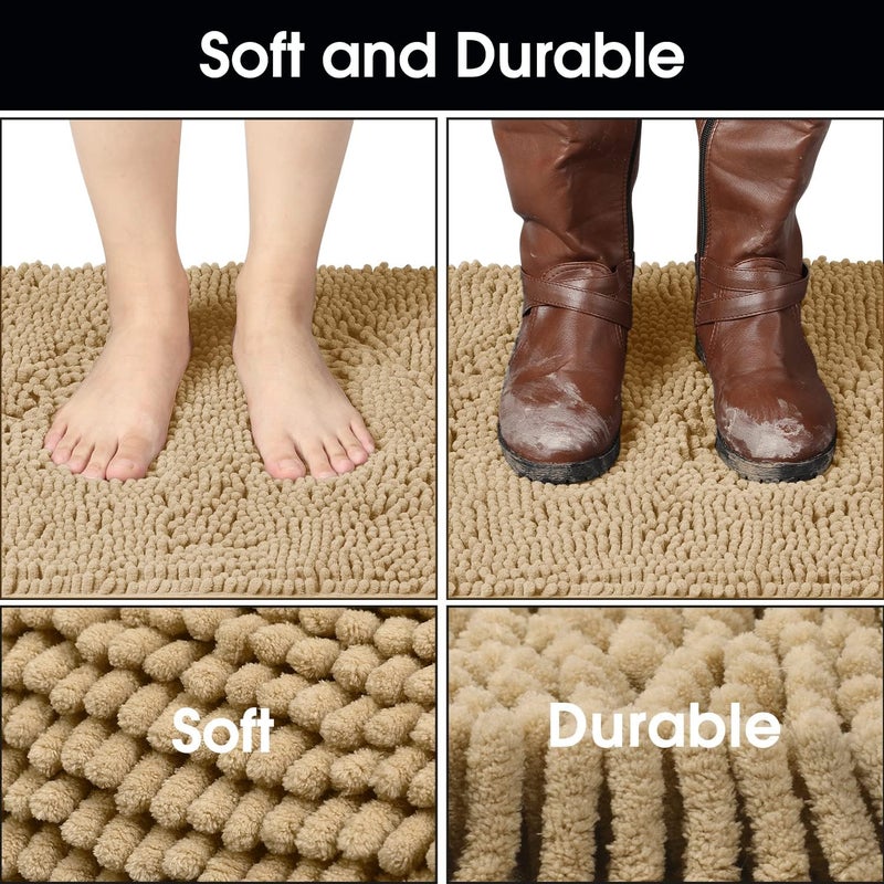 HOMEIDEAS Durable Absorbent Chenille Indoor Door Mat, 24x36, Non Slip Doormat for High Traffic Areas, Beige - Image 4