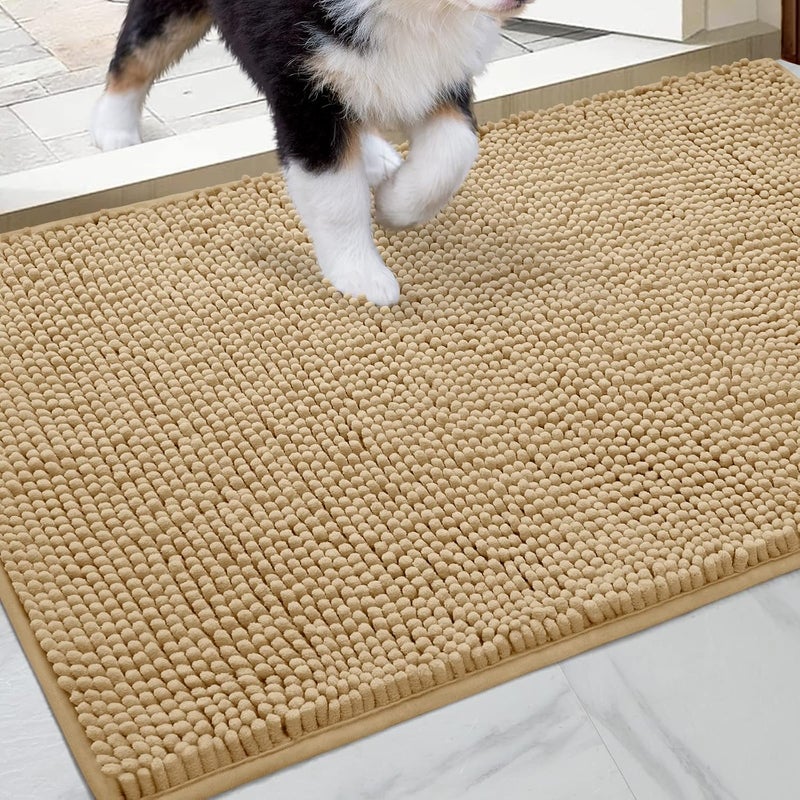 HOMEIDEAS Durable Absorbent Chenille Indoor Door Mat, 24x36, Non Slip Doormat for High Traffic Areas, Beige - Image 1