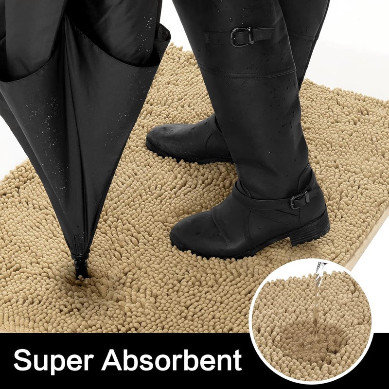 HOMEIDEAS Durable Absorbent Chenille Indoor Door Mat, 24x36, Non Slip Doormat for High Traffic Areas, Beige - Image 2