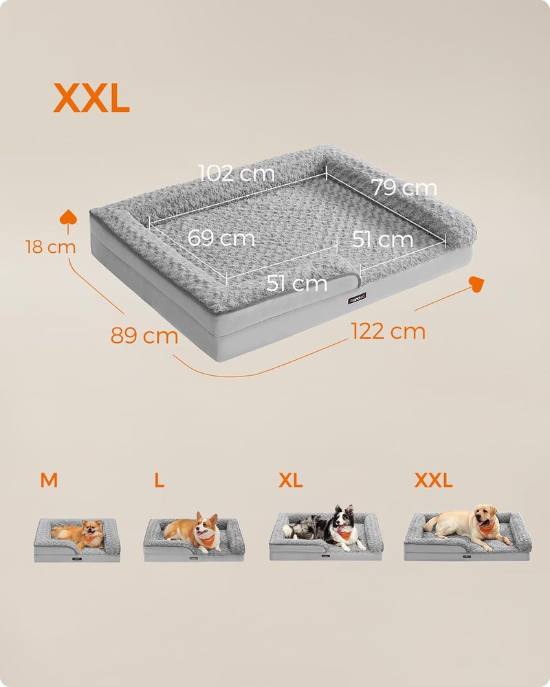 Orthopedic Dog Bed for Large Dogs, Waterproof Dog Sofa with Removable Plush Cover, 122 x 89 x 18 cm, Pigeons Gray PGW254G01 - Image 5