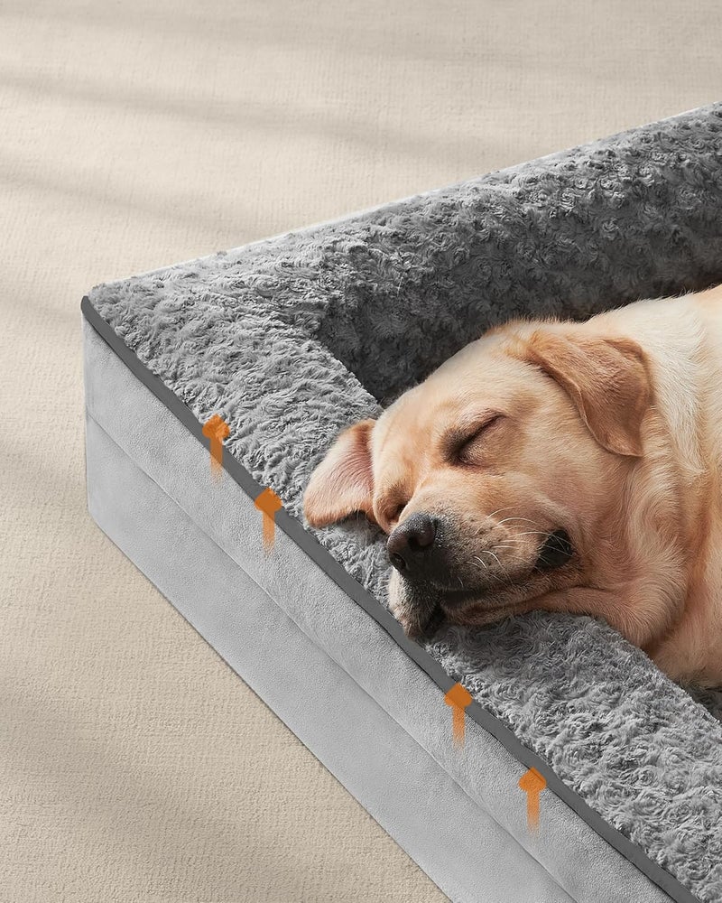 Orthopedic Dog Bed for Large Dogs, Waterproof Dog Sofa with Removable Plush Cover, 122 x 89 x 18 cm, Pigeons Gray PGW254G01 - Image 4