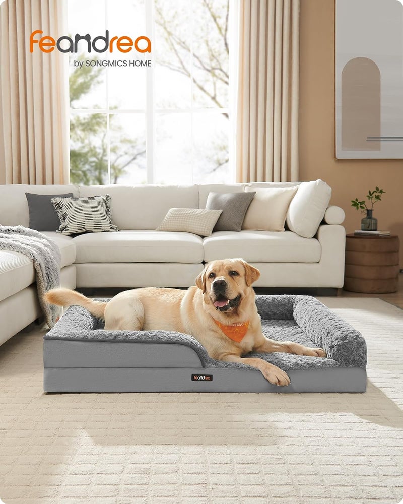 Orthopedic Dog Bed for Large Dogs, Waterproof Dog Sofa with Removable Plush Cover, 122 x 89 x 18 cm, Pigeons Gray PGW254G01 - Image 2