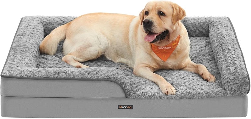 Orthopedic Dog Bed for Large Dogs, Waterproof Dog Sofa with Removable Plush Cover, 122 x 89 x 18 cm, Pigeons Gray PGW254G01 - Image 1