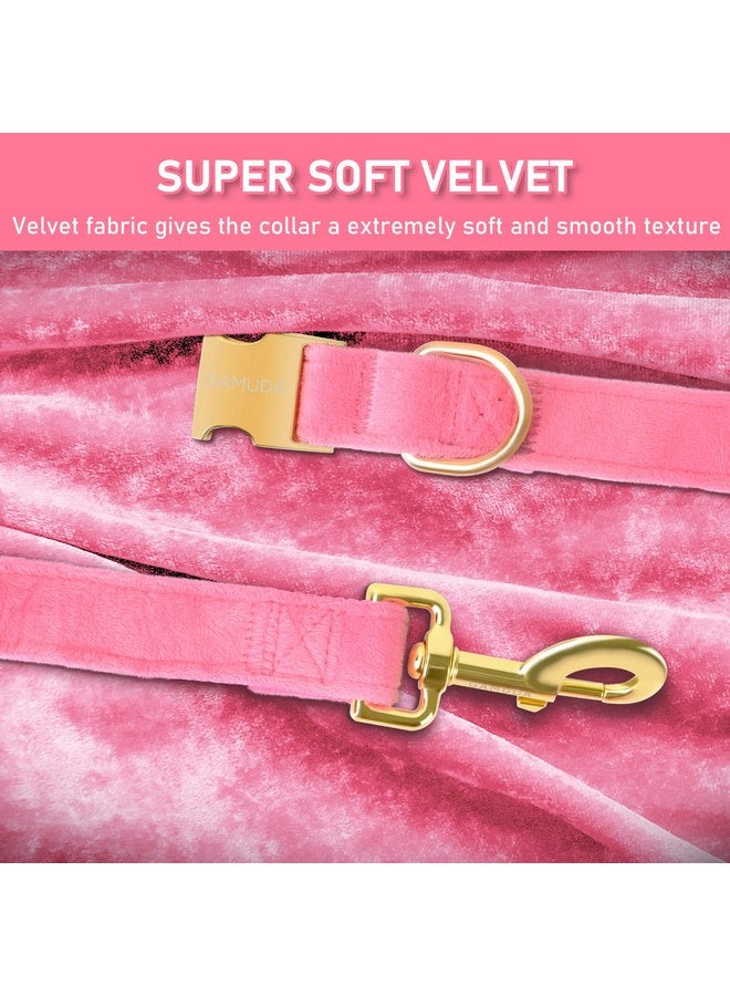 GAMUDA Velvet Dog Collar and Leash, Super Soft and Smooth, Heavy Duty Gold Buckle, Comfortable and Easy to Clean, Adjustable Collar for Dog (S, Pink) - Image 5
