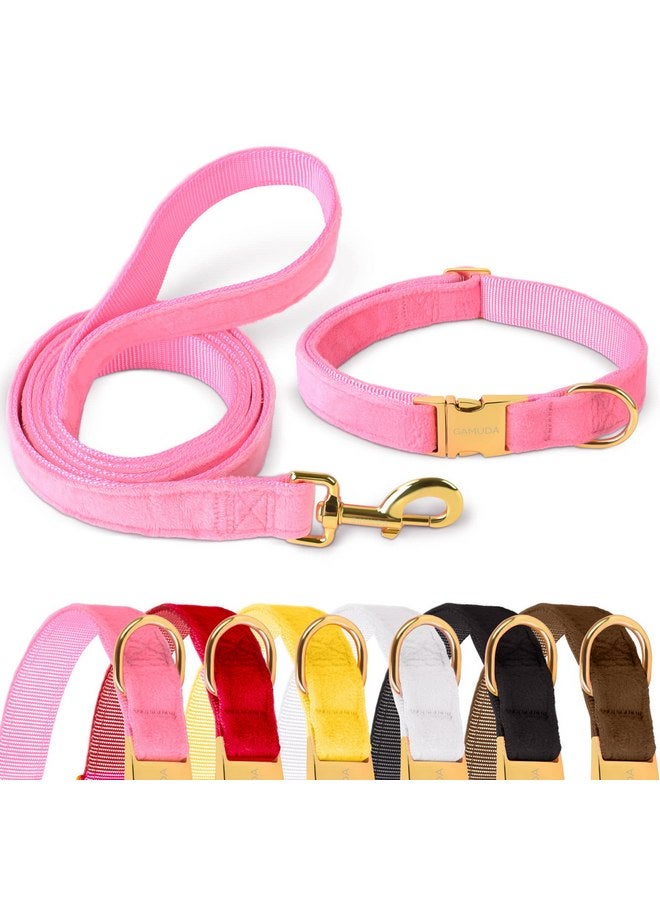 GAMUDA Velvet Dog Collar and Leash, Super Soft and Smooth, Heavy Duty Gold Buckle, Comfortable and Easy to Clean, Adjustable Collar for Dog (S, Pink) - Image 1