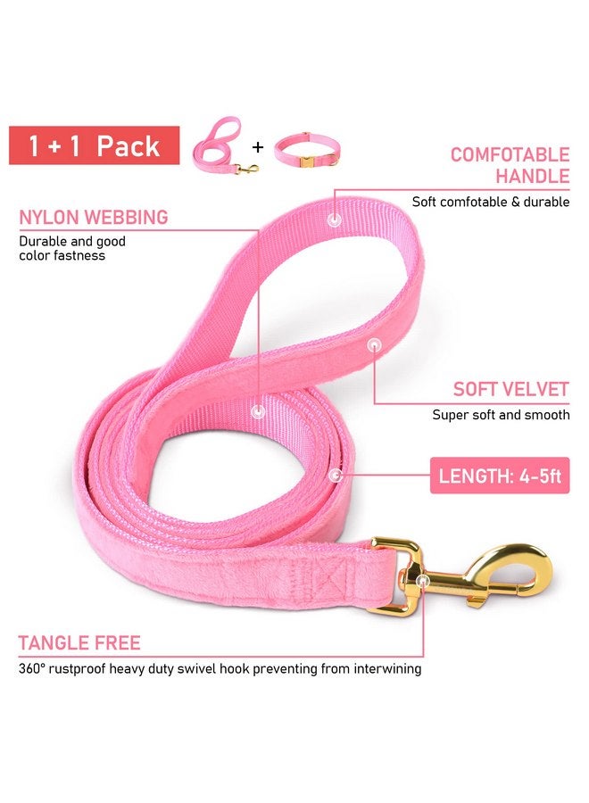 GAMUDA Velvet Dog Collar and Leash, Super Soft and Smooth, Heavy Duty Gold Buckle, Comfortable and Easy to Clean, Adjustable Collar for Dog (S, Pink) - Image 3
