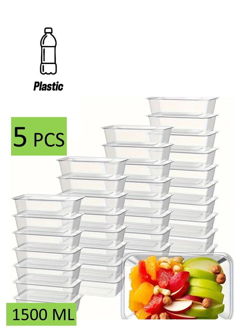 Generic BPA-Free 1500ml, 5Pcs Microwave Safe Rectangular Food Storage Containers With Lids  - Image 1