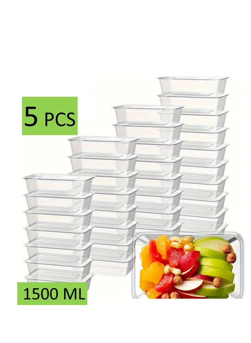 Generic BPA-Free 1500ml, 5Pcs Microwave Safe Rectangular Food Storage Containers With Lids  - Image 2