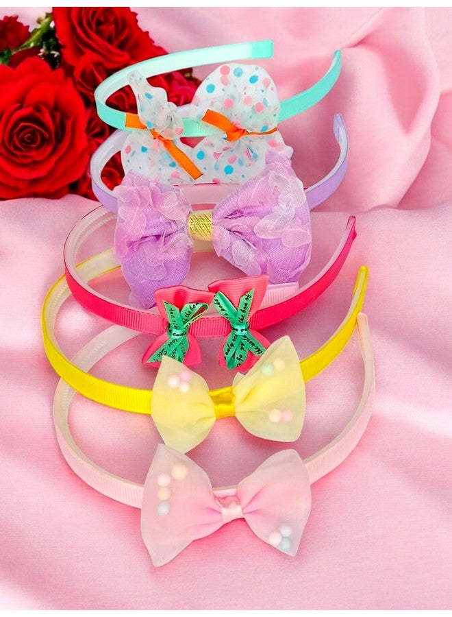 NEOBABY Bow Hairband Shiny Bow Knot Teeth Plastic Hairband for Girls Hair Band Stylish Hair Accessories for Women & Girls (Pack of 3 Pcs, Random Designs) - Image 1