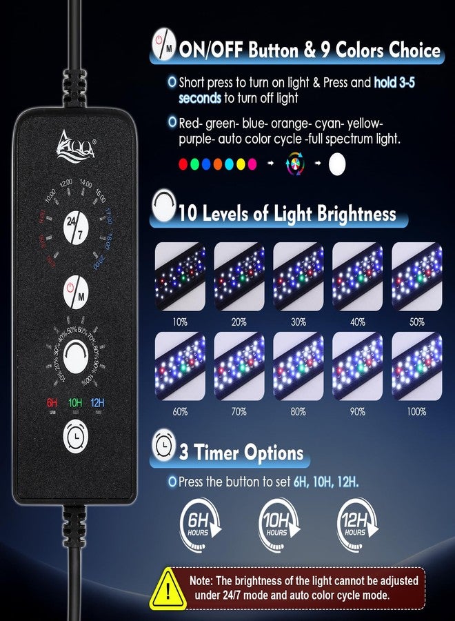 آقا مصباح AQQA LED لأحواض السمك بقوة 24 واط، مناسب لأحواض السمك من 12 إلى 18 بوصة، يعمل على مدار الساعة وطوال أيام الأسبوع، مع وضع التشغيل اليدوي، يوفر إضاءة كاملة الطيف، مقاوم للماء بمعيار IP68، إضاءة عالية السطوع، مزود بوظيفة ضبط السطوع/المؤقت، ووظيفة الذاكرة. - Image 5