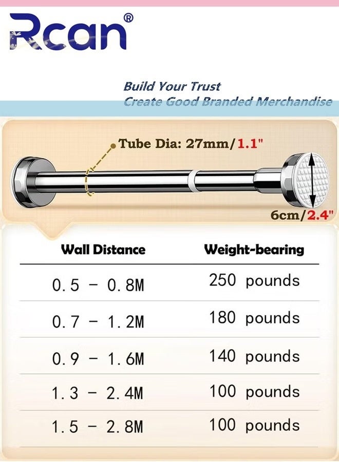ركان قضيب شد خزانة شديد التحمل قابل للتعديل ومنظم ملابس معلق للحمام وخزانة الملابس والشرفة وقضبان الخزانة بدون حفر ورف فاصل للغرفة (0.5-0.8 متر) - Image 4