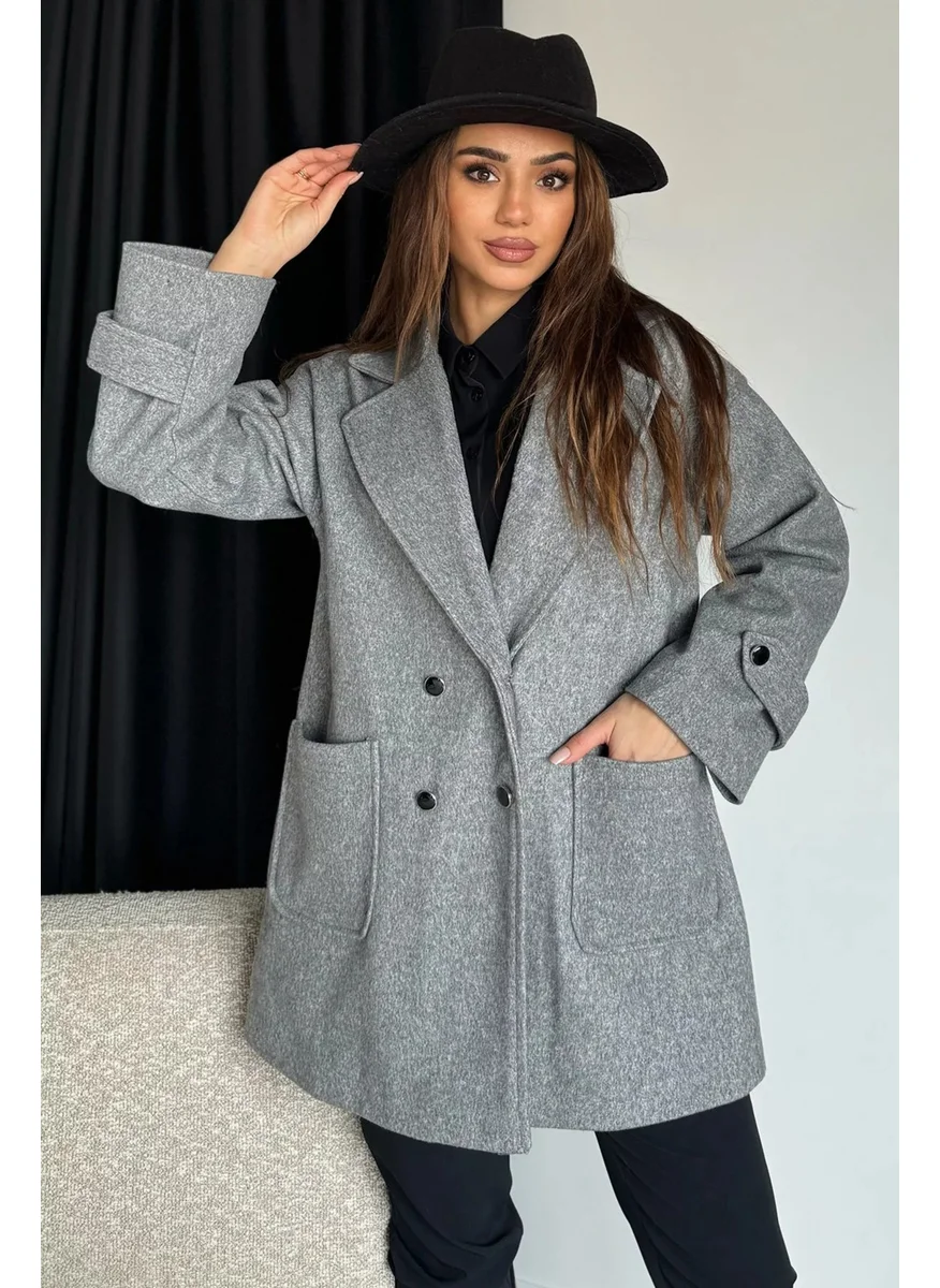 Gülseli Women's Lined Sleeve Epaulette Pocket Cashmere Coat