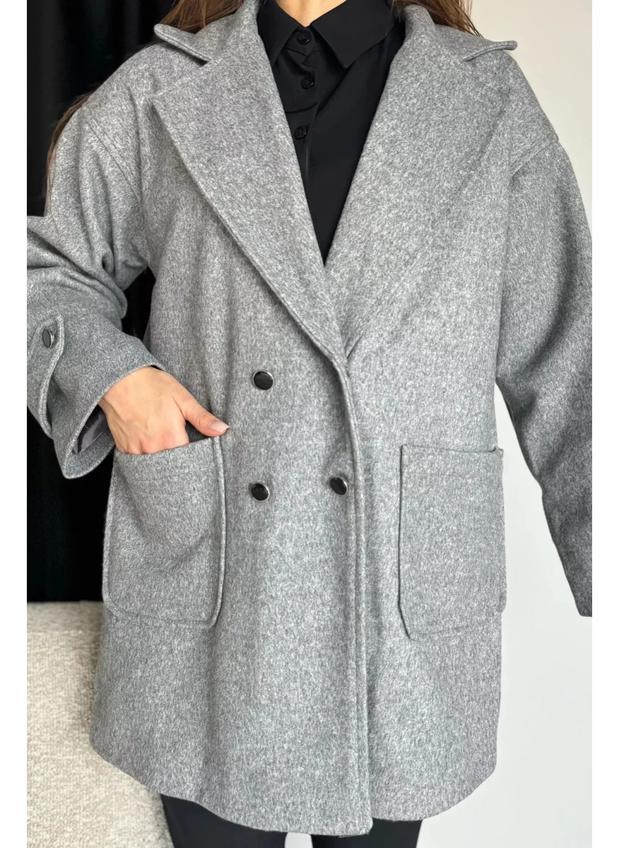 Gülseli Women's Lined Sleeve Epaulette Pocket Cashmere Coat