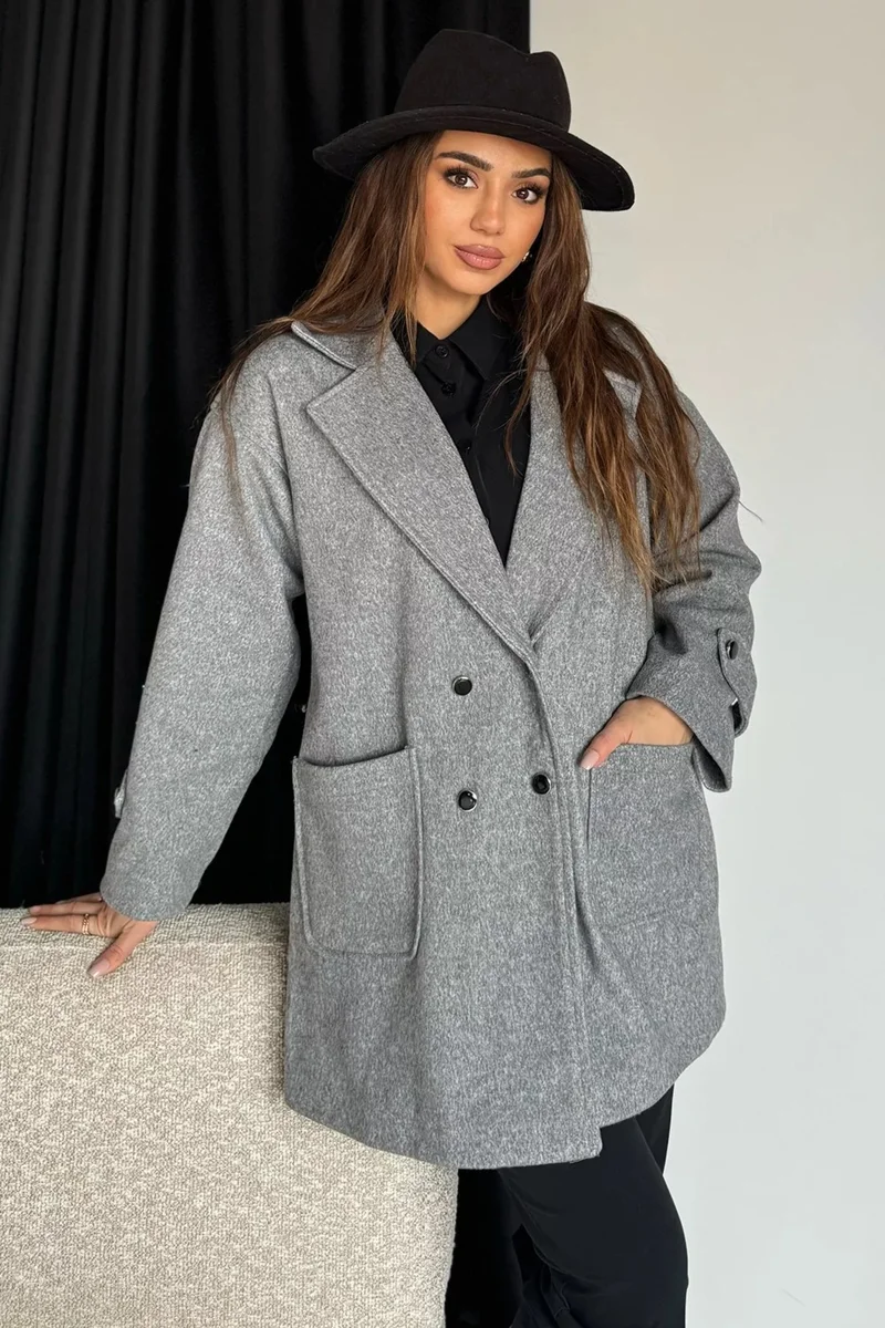 جولسلي Women's Lined Sleeve Epaulette Pocket Cashmere Coat