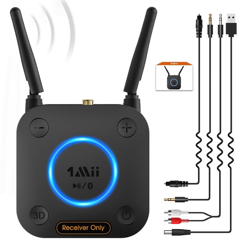 1mii [Upgraded] 1Mii B06Pro Long Range Bluetooth Receiver, HiFi Wireless Audio Adapter, Bluetooth 5.1 Receiver with 3D Surround aptX HD Low Latency Optical RCA AUX 3.5mm Coaxial for Home Stereo System - Image 1
