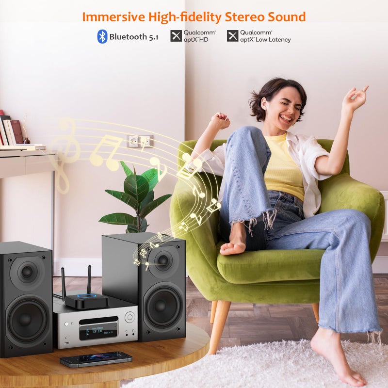 1mii [Upgraded] 1Mii B06Pro Long Range Bluetooth Receiver, HiFi Wireless Audio Adapter, Bluetooth 5.1 Receiver with 3D Surround aptX HD Low Latency Optical RCA AUX 3.5mm Coaxial for Home Stereo System - Image 2