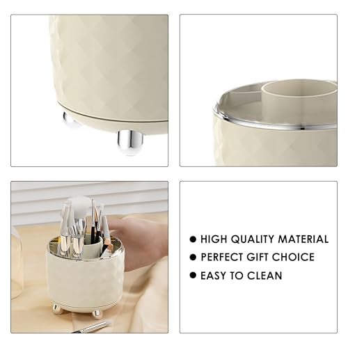 Kuber Industries Multipurpose Storage Holder | Decorative Crystal Finish Stylish Look | Makeup Brush Holder | Desk Storage Container | YM.6698CS | Cream Silver - Image 4