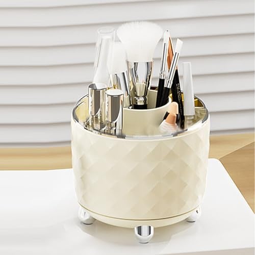 Kuber Industries Multipurpose Storage Holder | Decorative Crystal Finish Stylish Look | Makeup Brush Holder | Desk Storage Container | YM.6698CS | Cream Silver - Image 2