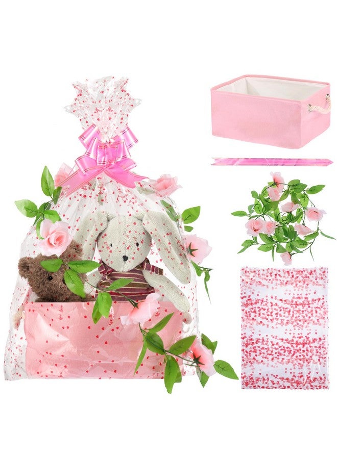 Rainmae Rainmae Baby Shower Storage Basket with Gift Bags Ribbons, Pink Girls Nursery Toys Baskets, Large Canvas Storage Bin with Handles for Organizing Toy Home DIY Gift Basket for Baby Shower Birthday Party  - Image 1
