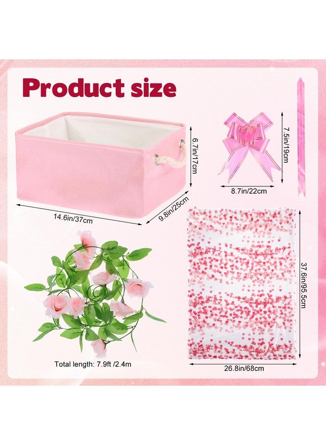 Rainmae Rainmae Baby Shower Storage Basket with Gift Bags Ribbons, Pink Girls Nursery Toys Baskets, Large Canvas Storage Bin with Handles for Organizing Toy Home DIY Gift Basket for Baby Shower Birthday Party  - Image 2