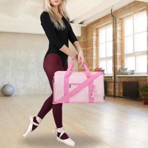 NGIL Super Star Duffle Bag Mini Dance Bag Mini Travel Bag for Sports Gymnastics and Ballet with Adjustable Strap Zippers Pockets GlitterPink Large - Image 3
