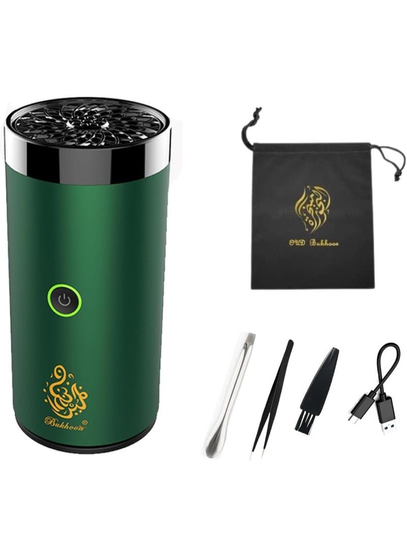 Bakhoor Electric Bukhoor Burner for Car & Home – USB Type-C Rechargeable Portable Mini Incense Burner (Green) - Image 1
