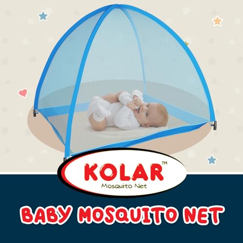 Kolar Polyester Blue Infants Washable Baby Mosquito Net|Anti-Bug Crib Net Foldable Bottomless Baby Crib Machardani Mosquito Net (Blue with Stars, Tent) - Image 5