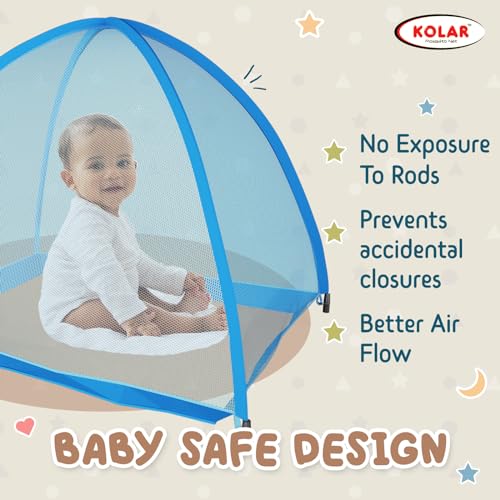 Kolar Polyester Blue Infants Washable Baby Mosquito Net|Anti-Bug Crib Net Foldable Bottomless Baby Crib Machardani Mosquito Net (Blue with Stars, Tent) - Image 4