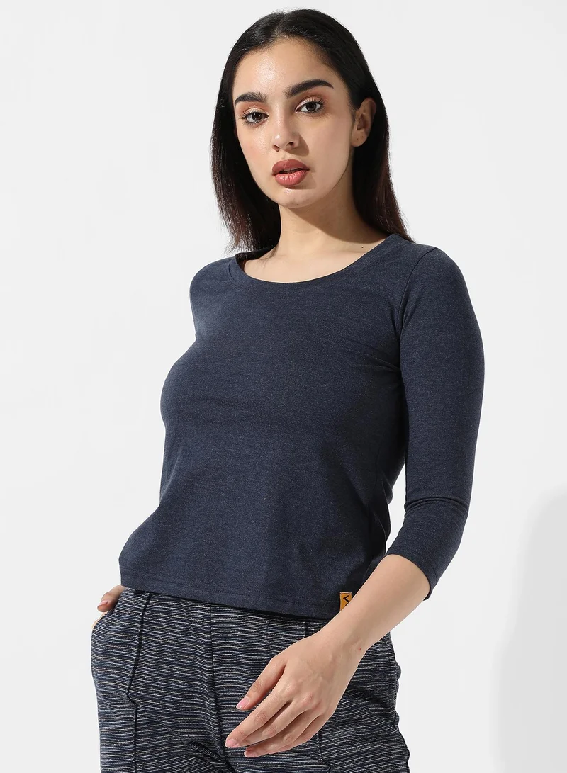 كامبوس سوترا Women's Solid Navy Blue Top For Casual Wear | Crew Neck | Short Sleeve | Viscose Lycra Top Crafted With Regular Sleeve & Comfort Fit For Everyday Wear