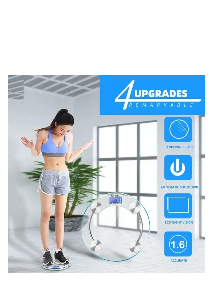 Digital LCD Electronic Glass Body Weight Scale Health Bathroom Round28cm Clear Bathroom Scale LCD Electronic Digital Smart S - Image 2