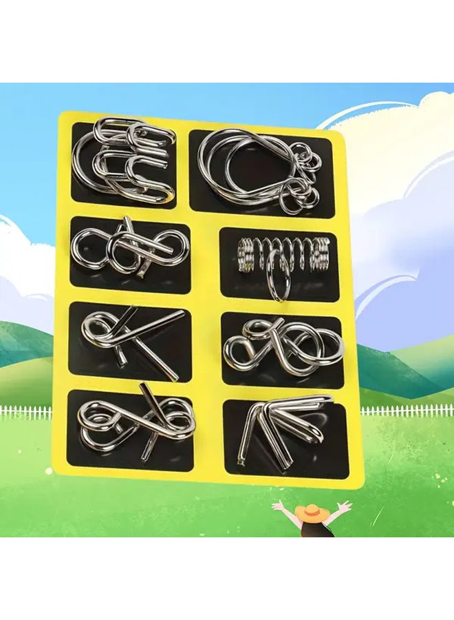 8 Piece Suction Card Set Golden Puzzle Rings Brain Teaser Interlocking Game Magic Toy - Image 1