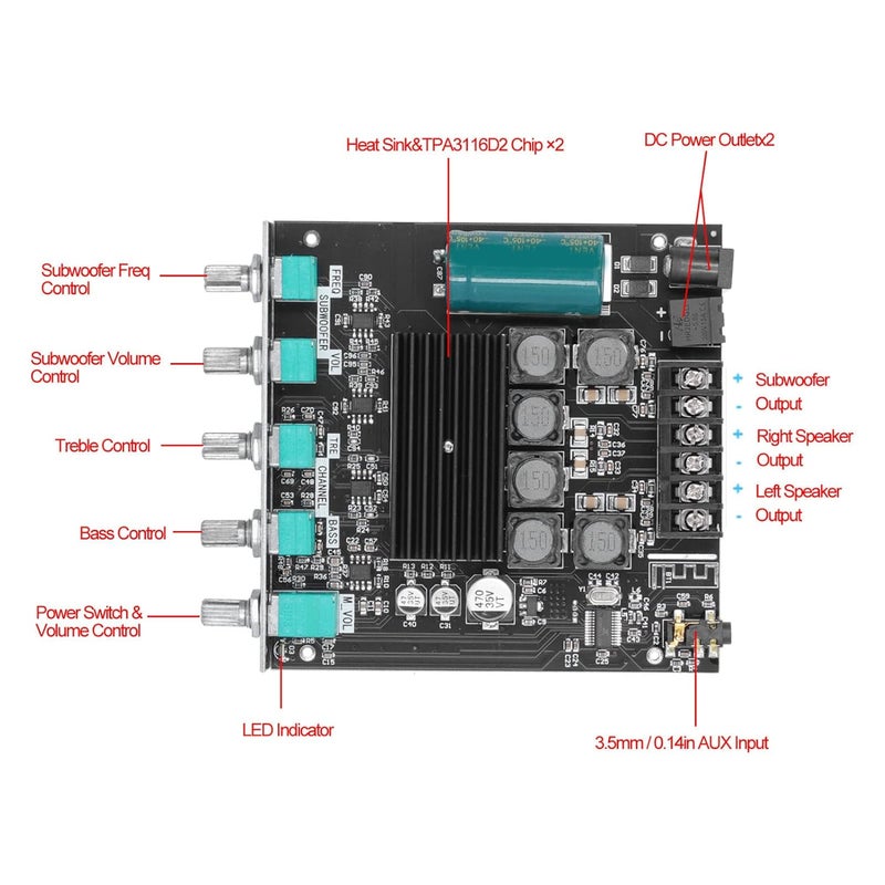 لوحة مكبر بلوتوث 2.1 قناة مع تحكم في الباس والترابل لمكبرات الصوت المنزلية DIY - Image 3