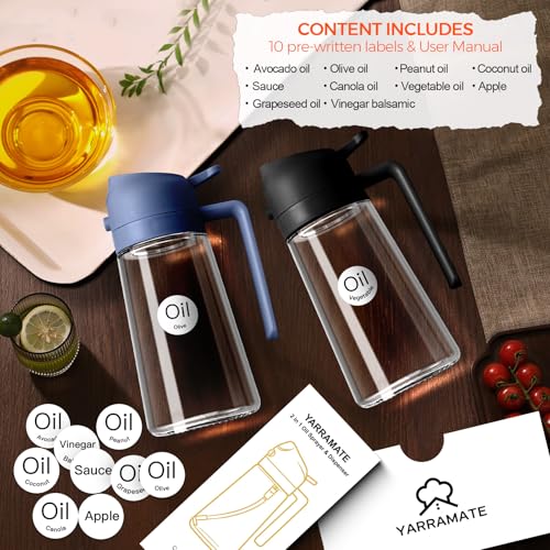 ‎YARRAMATE YARRAMATE 2Pcs 16oz470ml Glass Olive Oil Sprayer for Cooking with Stickers 2 in 1 Oil Dispenser for Kitchen Gadgets Food Grade Premium Spray Bottle with Portion Control for Salad BBQ BlackNavy - Image 3