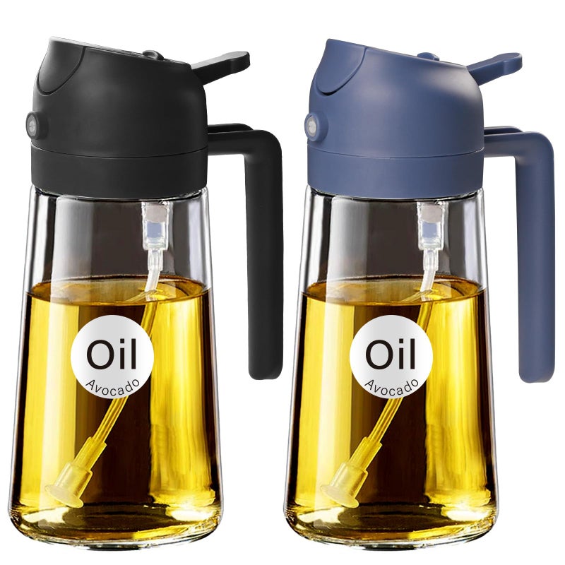 ‎YARRAMATE YARRAMATE 2Pcs 16oz470ml Glass Olive Oil Sprayer for Cooking with Stickers 2 in 1 Oil Dispenser for Kitchen Gadgets Food Grade Premium Spray Bottle with Portion Control for Salad BBQ BlackNavy - Image 2