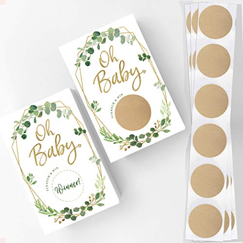 Printed Party Baby Shower Game – Greenery Scratch Off Cards for Girl or Boy, Botanical Theme, 30 Cards & Stickers - Image 2
