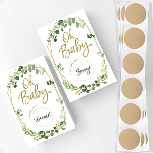 Printed Party Baby Shower Game – Greenery Scratch Off Cards for Girl or Boy, Botanical Theme, 30 Cards & Stickers - Image 4