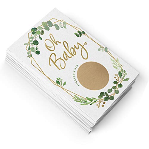 Printed Party Baby Shower Game – Greenery Scratch Off Cards for Girl or Boy, Botanical Theme, 30 Cards & Stickers - Image 3