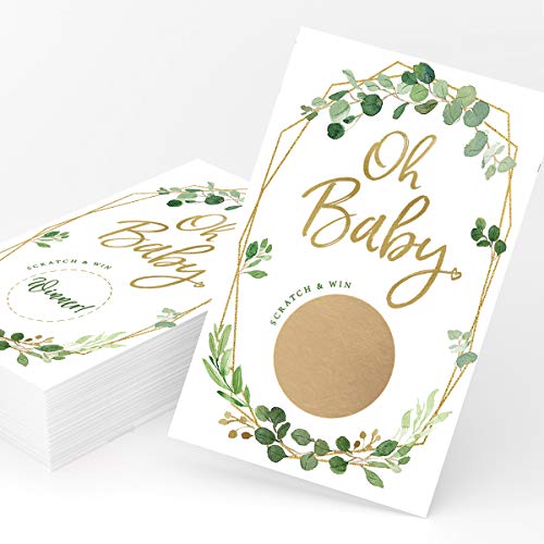 Printed Party Baby Shower Game – Greenery Scratch Off Cards for Girl or Boy, Botanical Theme, 30 Cards & Stickers - Image 1