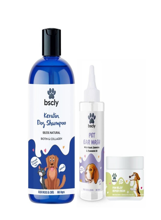 هارودز شامبو بي إس سي إل واي بالكيراتين للكلاب + كريم للأقدام + منظف للأذن - طبيعي 98.5% مع البيوتين والكولاجين | تركيبة تنظيف عميق ومغذية | للكلاب والقطط من جميع الأعمار | عبوة من 3 قطع - Image 1
