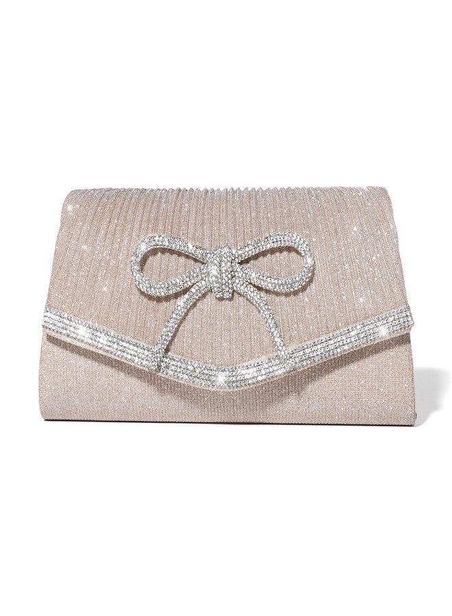 Trisapu Bow Evening Bag Sparkly Clutch Purses for Women Wedding Glitter Rhinestone Party Prom Purse Dressy Clutch Bags, Champagne, Small - Image 1