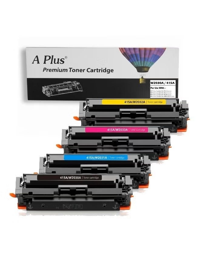 ابلس مجموعة خراطيش حبر متوافقة عالية الإنتاجية APlus 415A W2030A لطابعات HP Color LaserJet Pro M454, M455, M479, M480 Series (أسود، سماوي، أرجواني، أصفر) - Image 1