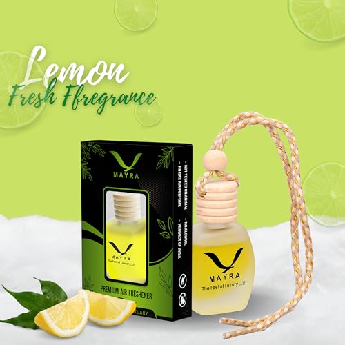 Radiant Mayra Premium Car Air Freshener, 10 ML, Lavender Fragrance, Natural Essential Oils, Glass Bottle with Wooden Diffuser Lid, Long Lasting up to 45 Days (Lemon) - Image 2