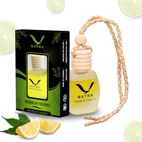 Radiant Mayra Premium Car Air Freshener, 10 ML, Lavender Fragrance, Natural Essential Oils, Glass Bottle with Wooden Diffuser Lid, Long Lasting up to 45 Days (Lemon) - Image 1