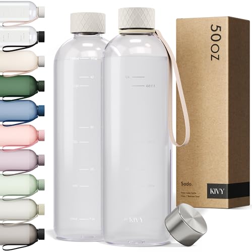 KIVY Large Water Bottle 50oz Lightweight Shatterproof Fits Backpack Cupholder for Travel Sports School Clear water bottle no straw 15 Liter water bottles plastic 50oz Water bottle - Image 1