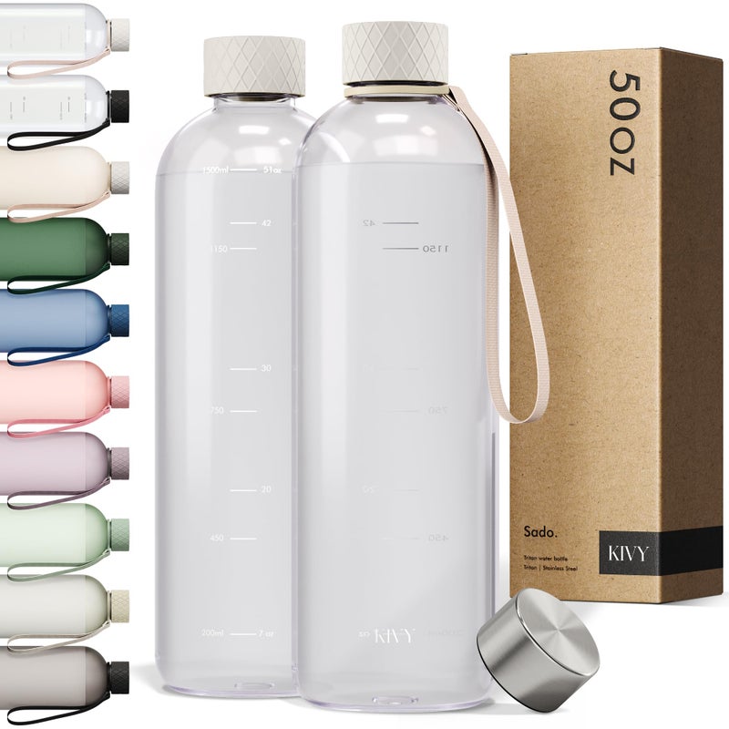 KIVY Large Water Bottle 50oz Lightweight Shatterproof Fits Backpack Cupholder for Travel Sports School Clear water bottle no straw 15 Liter water bottles plastic 50oz Water bottle - Image 2