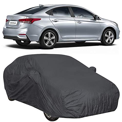 The Autostory 190 Taffeta Water Resistant Car Body Cover Compatible with Hyundai Verna Fluidic (2017 to 2019) with Mirror Pockets (Grey/Navy Blue) - Image 1