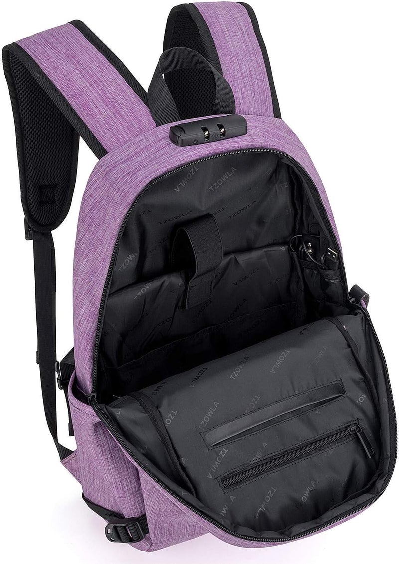 Tzowla Business Laptop Backpack Water Resistant Anti-Theft College Backpack with USB Charging Port and Lock 17.3 Inch Computer Backpacks for Women Girls, Casual Hiking Travel Daypack(Purple) - Image 3