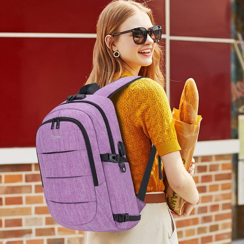 Tzowla Business Laptop Backpack Water Resistant Anti-Theft College Backpack with USB Charging Port and Lock 17.3 Inch Computer Backpacks for Women Girls, Casual Hiking Travel Daypack(Purple) - Image 5